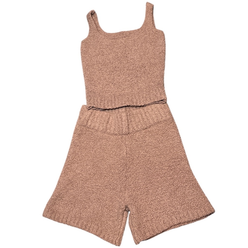 Skims 2 Piece Set Cozy Knit Tank Shorts Tan Brown Teddy Small / Medium S/M